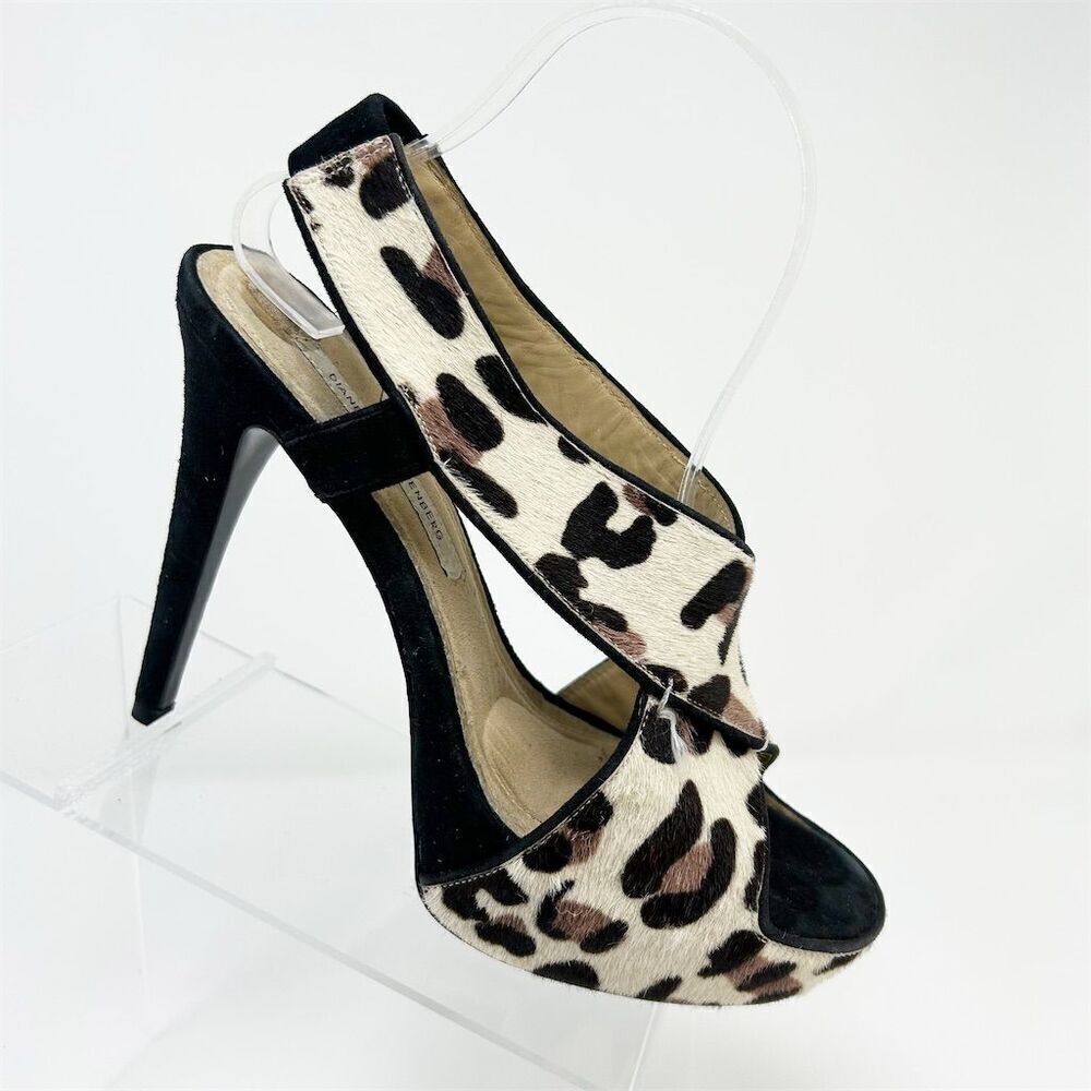 Diane von Furstenberg Women's Animal Print Stiletto Slingback Heels Size 8.5